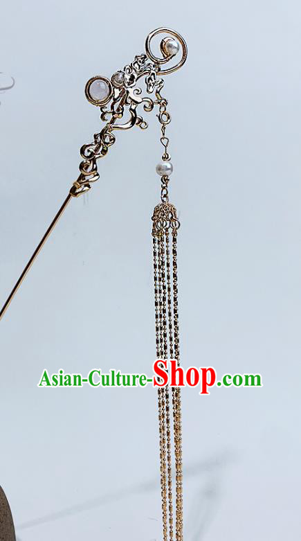 China Ancient Princess Golden Tassel Hairpin Handmade Traditional Ming Dynasty Court Lady Hair Stick