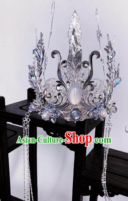 Chinese Jin Dynasty Noble Prince Argent Hairdo Crown Ancient Swordsman Hair Accessories