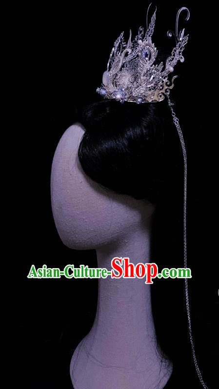 Chinese Jin Dynasty Noble Prince Argent Hairdo Crown Ancient Swordsman Hair Accessories