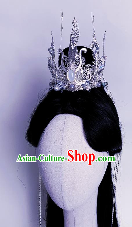 Chinese Jin Dynasty Noble Prince Argent Hairdo Crown Ancient Swordsman Hair Accessories