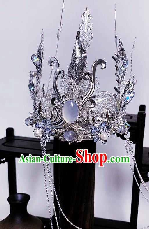 Chinese Jin Dynasty Noble Prince Argent Hairdo Crown Ancient Swordsman Hair Accessories