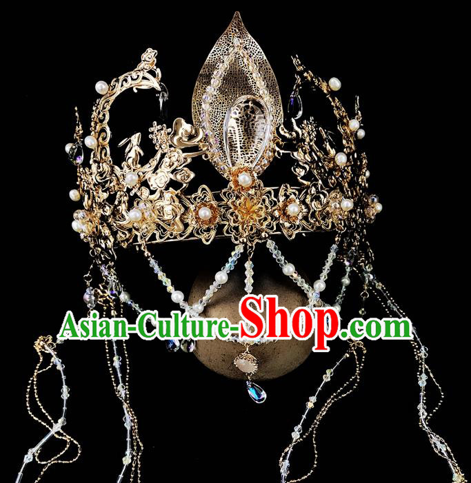 China Handmade Hair Accessories Ancient Queen Golden Tassel Hair Crown