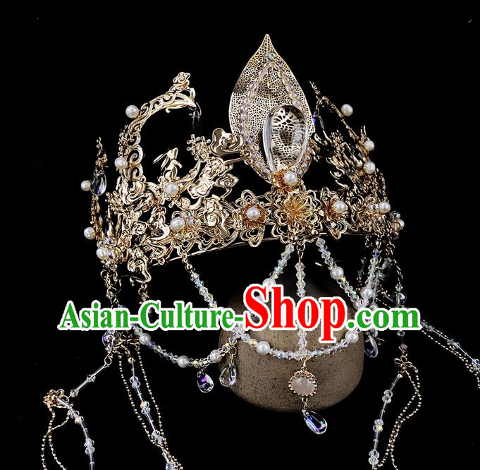 China Handmade Hair Accessories Ancient Queen Golden Tassel Hair Crown