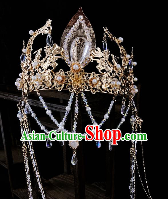 China Handmade Hair Accessories Ancient Queen Golden Tassel Hair Crown