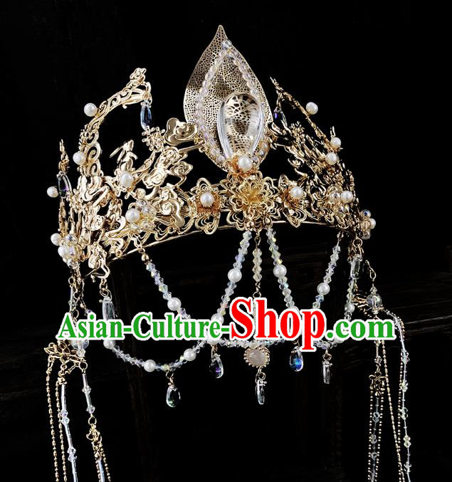 China Handmade Hair Accessories Ancient Queen Golden Tassel Hair Crown