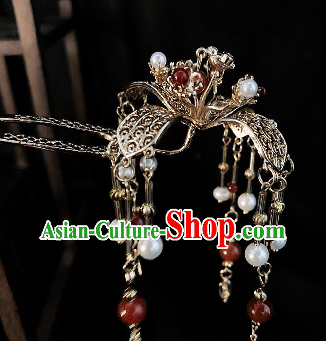 China Ancient Queen Golden Tassel Hairpin Handmade Traditional Tang Dynasty Wedding Hair Accessories