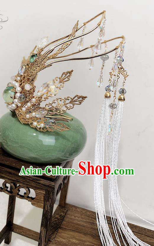 China Ancient Goddess Tassel Hair Crown Handmade Traditional Ming Dynasty Princess Headwear