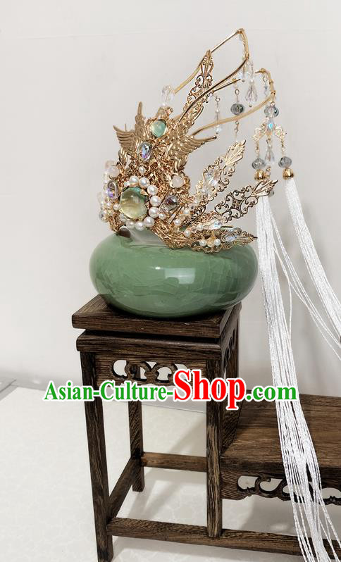 China Ancient Goddess Tassel Hair Crown Handmade Traditional Ming Dynasty Princess Headwear