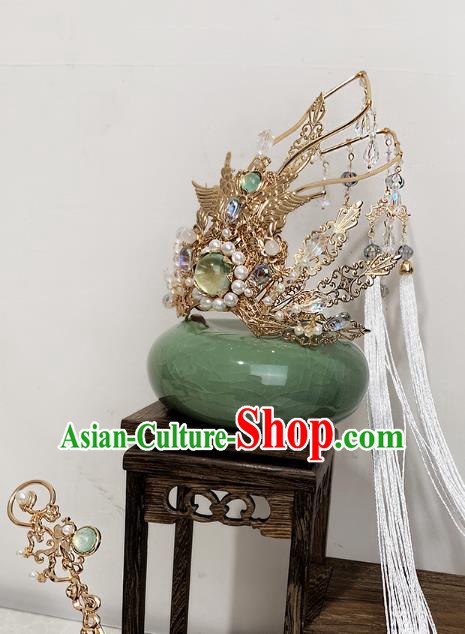 China Ancient Goddess Tassel Hair Crown Handmade Traditional Ming Dynasty Princess Headwear