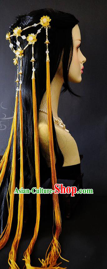 China Ancient Fairy Hair Accessories Handmade Traditional Cosplay Princess Golden Tassel Hair Clasp