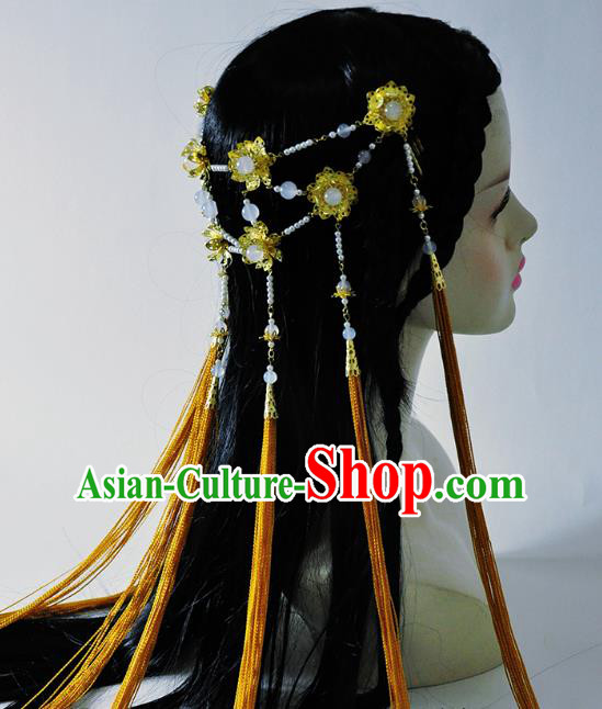 China Ancient Fairy Hair Accessories Handmade Traditional Cosplay Princess Golden Tassel Hair Clasp