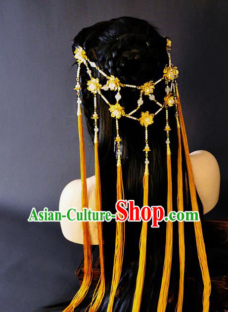 China Ancient Fairy Hair Accessories Handmade Traditional Cosplay Princess Golden Tassel Hair Clasp