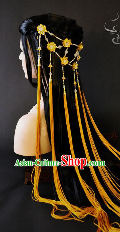 China Ancient Fairy Hair Accessories Handmade Traditional Cosplay Princess Golden Tassel Hair Clasp