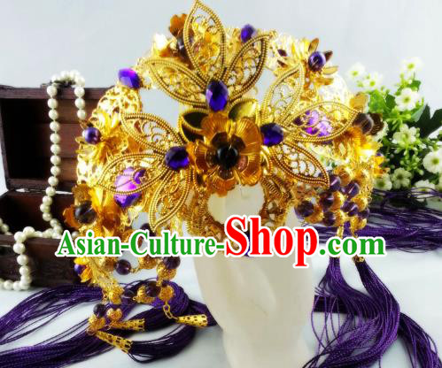 China Ancient Queen Tassel Hair Accessories Handmade Traditional Cosplay Goddess Golden Hair Crown