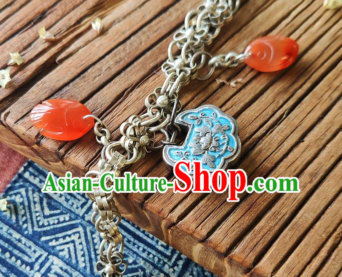 China Handmade Blueing Silver Lock Wristlet Accessories National Woman Tassel Bracelet