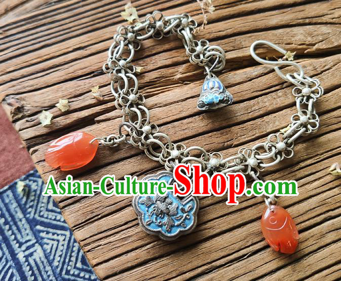 China Handmade Blueing Silver Lock Wristlet Accessories National Woman Tassel Bracelet