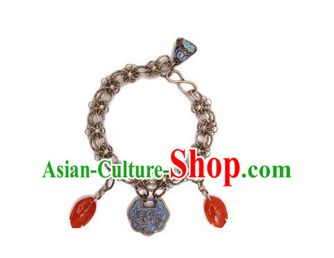 China Handmade Blueing Silver Lock Wristlet Accessories National Woman Tassel Bracelet