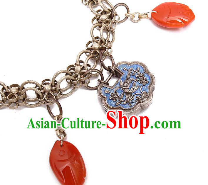 China Handmade Blueing Silver Lock Wristlet Accessories National Woman Tassel Bracelet