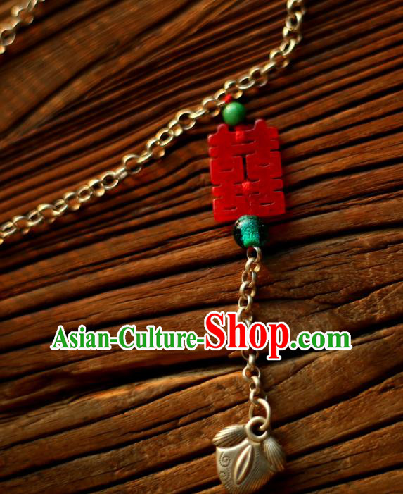 Chinese National Embroidered Pink Butterfly Lotus Necklace Pendant Miao Ethnic Tassel Necklet
