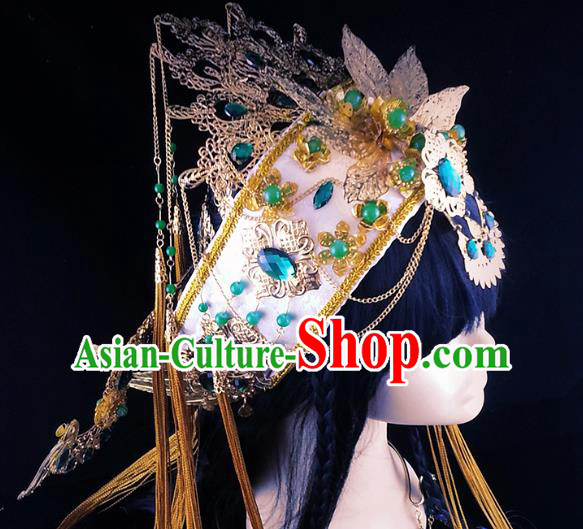 China Ancient Empress Phoenix Coronet Headwear Handmade Traditional Cosplay Goddess Queen Hair Crown Hat
