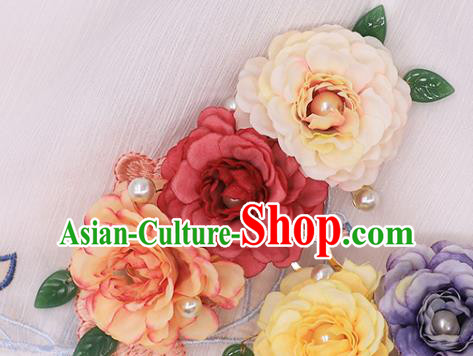 China Ancient Princess Silk Peony Hairpin Traditional Song Dynasty Palace Lady Pearls Hair Stick