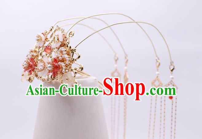 China Ancient Noble Lady Tassel Hairpin Traditional Ming Dynasty Princess Plum Hair Crown