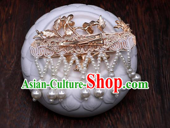 China Ancient Princess Golden Plum Hairpin Traditional Ming Dynasty Pearls Tassel Hair Claws