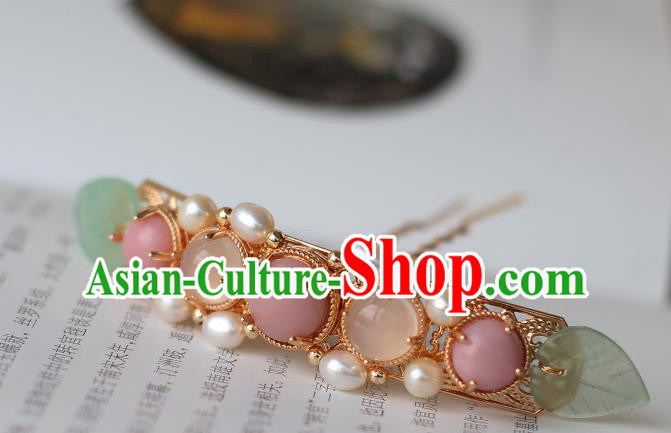 China Ancient Young Beauty Hairpin Traditional Ming Dynasty Princess Pearls Hair Stick