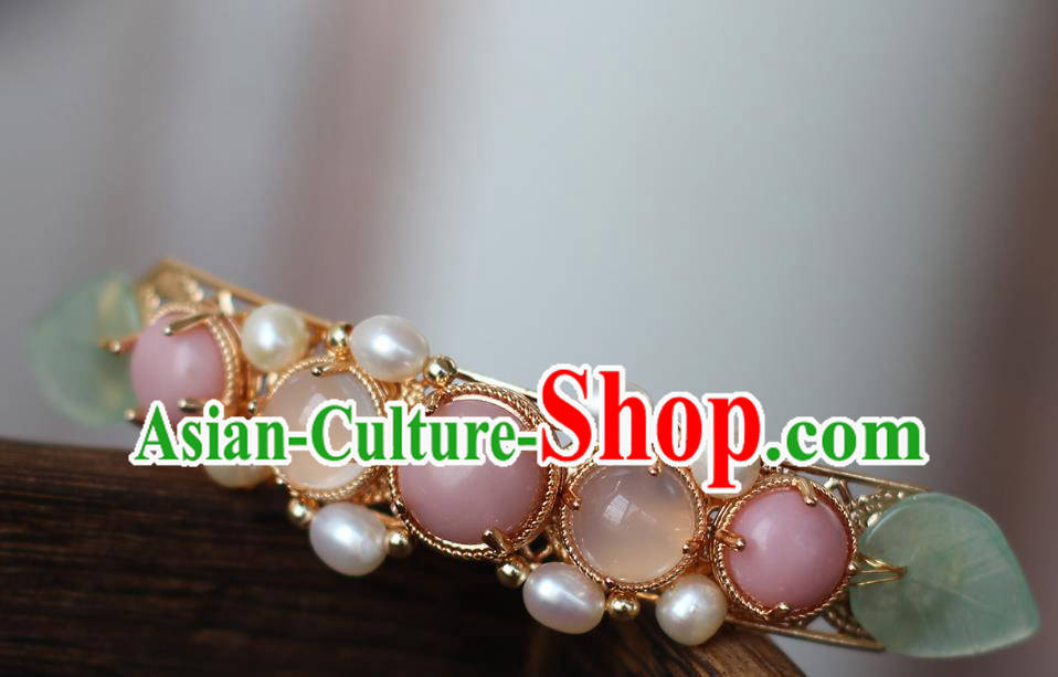 China Ancient Young Beauty Hairpin Traditional Ming Dynasty Princess Pearls Hair Stick