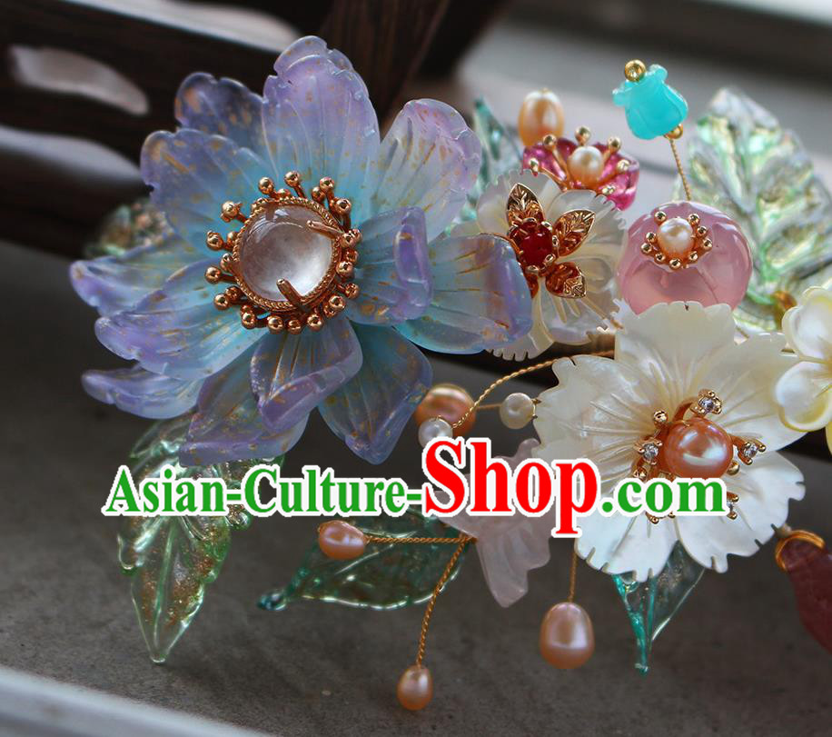 China Ancient Palace Lady Pearls Hairpin Traditional Song Dynasty Princess Lotus Hair Stick