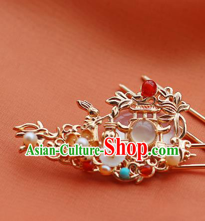 China Ancient Palace Lady Hairpin Traditional Ming Dynasty Queen Golden Lotus Hair Stick