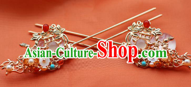 China Ancient Palace Lady Hairpin Traditional Ming Dynasty Queen Golden Lotus Hair Stick