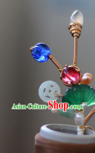 China Ancient Princess Pearls Jade Hairpin Traditional Qing Dynasty Queen Gems Hair Stick