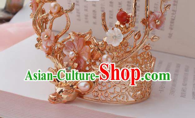 China Ancient Court Woman Plum Hair Accessories Traditional Ming Dynasty Princess Golden Deer Hair Crown