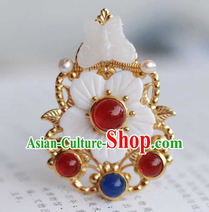 China Ancient Palace Lady Gems Hairpin Traditional Ming Dynasty Princess Jade Butterfly Hair Stick