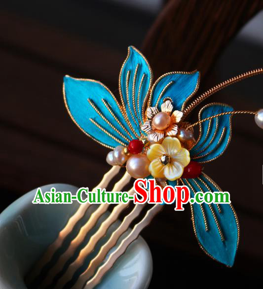 China Ancient Princess Pearls Hairpin Traditional Ming Dynasty Palace Lady Orchids Hair Comb