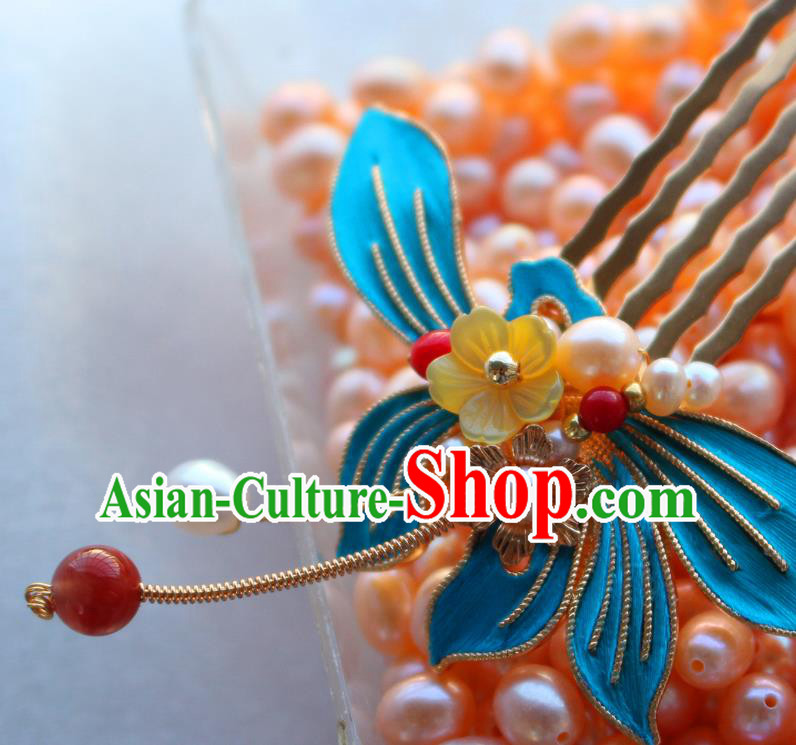 China Ancient Princess Pearls Hairpin Traditional Ming Dynasty Palace Lady Orchids Hair Comb