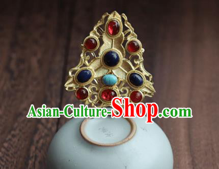 China Ancient Queen Golden Hairpin Traditional Ming Dynasty Empress Gems Hair Crown
