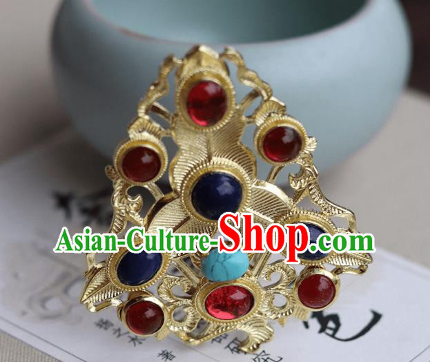 China Ancient Queen Golden Hairpin Traditional Ming Dynasty Empress Gems Hair Crown
