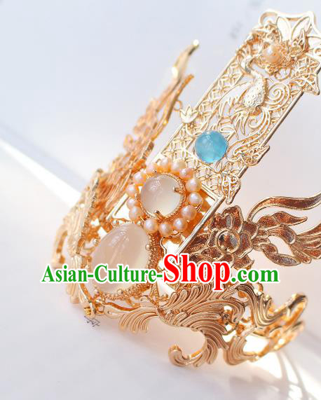 Chinese Traditional Ming Dynasty Prince Golden Hairdo Crown Ancient Swordsman Hair Accessories