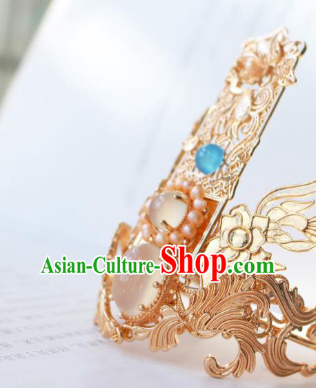 Chinese Traditional Ming Dynasty Prince Golden Hairdo Crown Ancient Swordsman Hair Accessories