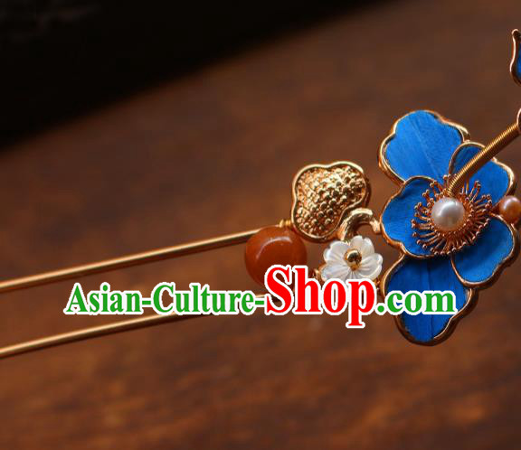 China Ancient Imperial Concubine Hairpin Traditional Qing Dynasty Court Woman Blue Butterfly Hair Stick