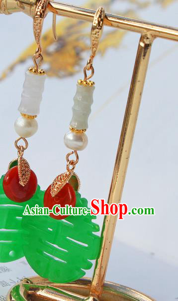 Chinese Traditional Wedding Cheongsam Jade Earrings Ancient Empress Pearl Ear Jewelry