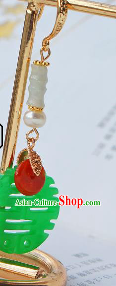 Chinese Traditional Wedding Cheongsam Jade Earrings Ancient Empress Pearl Ear Jewelry
