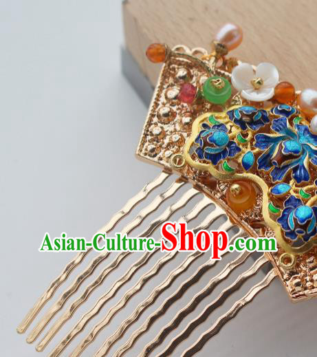 China Ancient Princess Golden Hairpin Traditional Tang Dynasty Court Lady Blueing Hair Comb