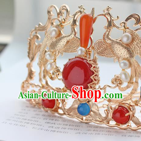 China Ancient Court Empress Hairpin Traditional Tang Dynasty Wedding Golden Phoenix Hair Crown