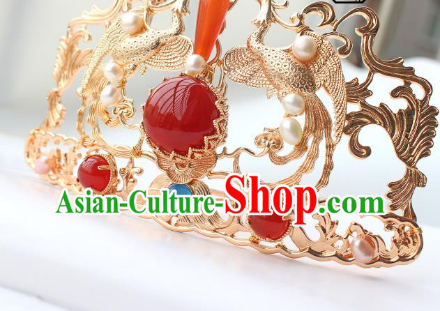 China Ancient Court Empress Hairpin Traditional Tang Dynasty Wedding Golden Phoenix Hair Crown