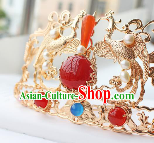 China Ancient Court Empress Hairpin Traditional Tang Dynasty Wedding Golden Phoenix Hair Crown