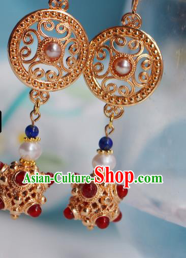 Chinese Traditional Cheongsam Garnet Earrings Ancient Qing Dynasty Palace Lady Ear Jewelry