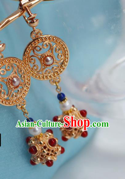 Chinese Traditional Cheongsam Garnet Earrings Ancient Qing Dynasty Palace Lady Ear Jewelry